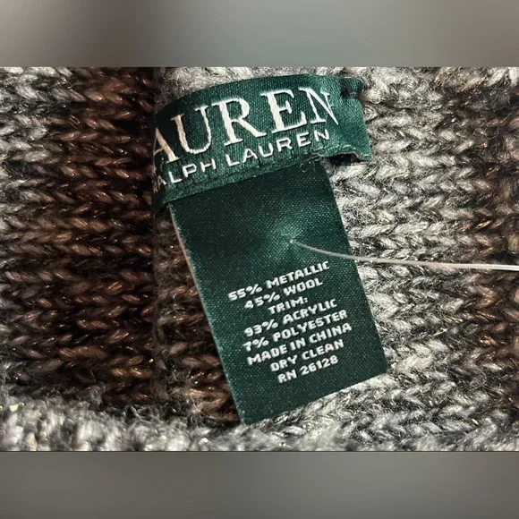 Lauren Ralph Lauren Womens Beanie Hat Metallic Wool Blend Pom Pom One Size NWT